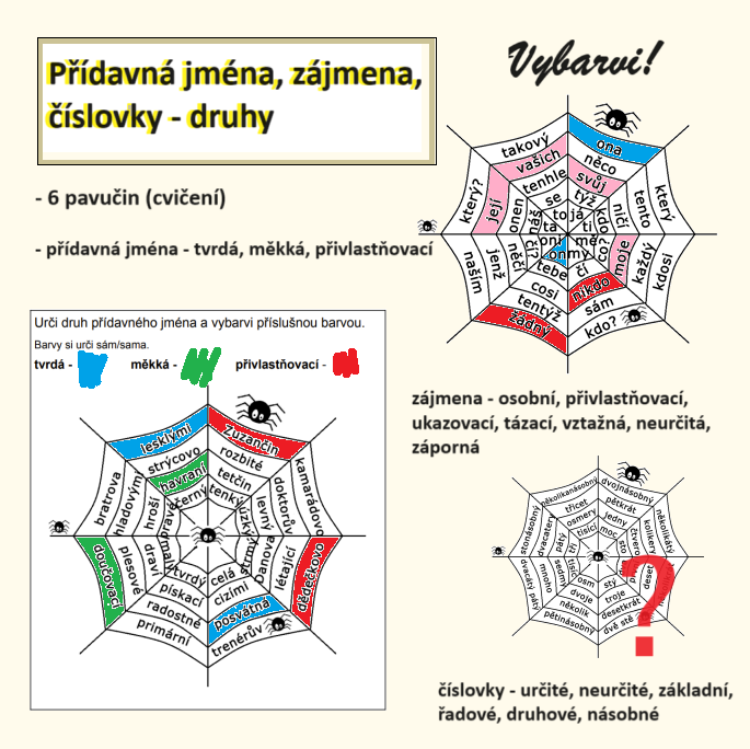 Přídavná jména, zájmena, číslovky - druhy