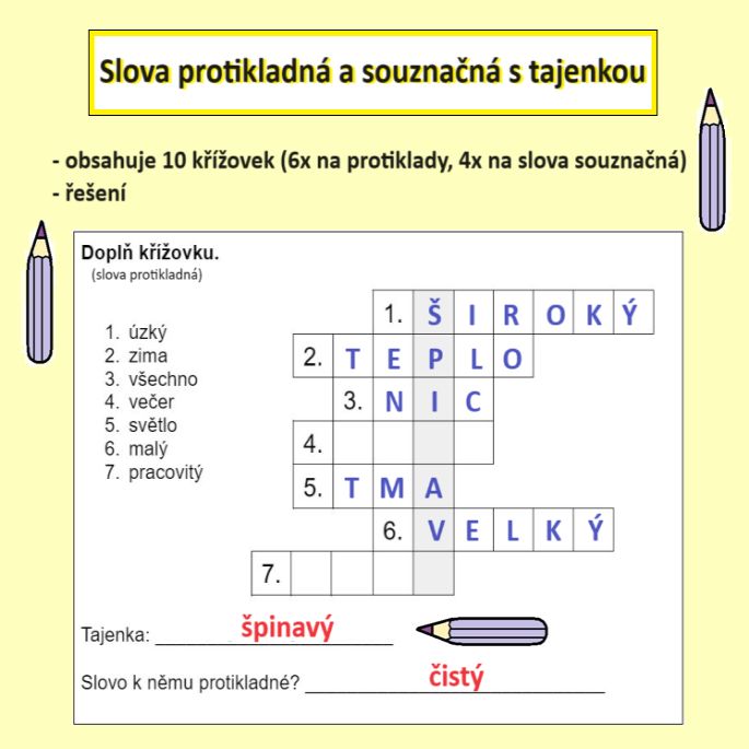 Slova protikladná a souznačná s tajenkou
