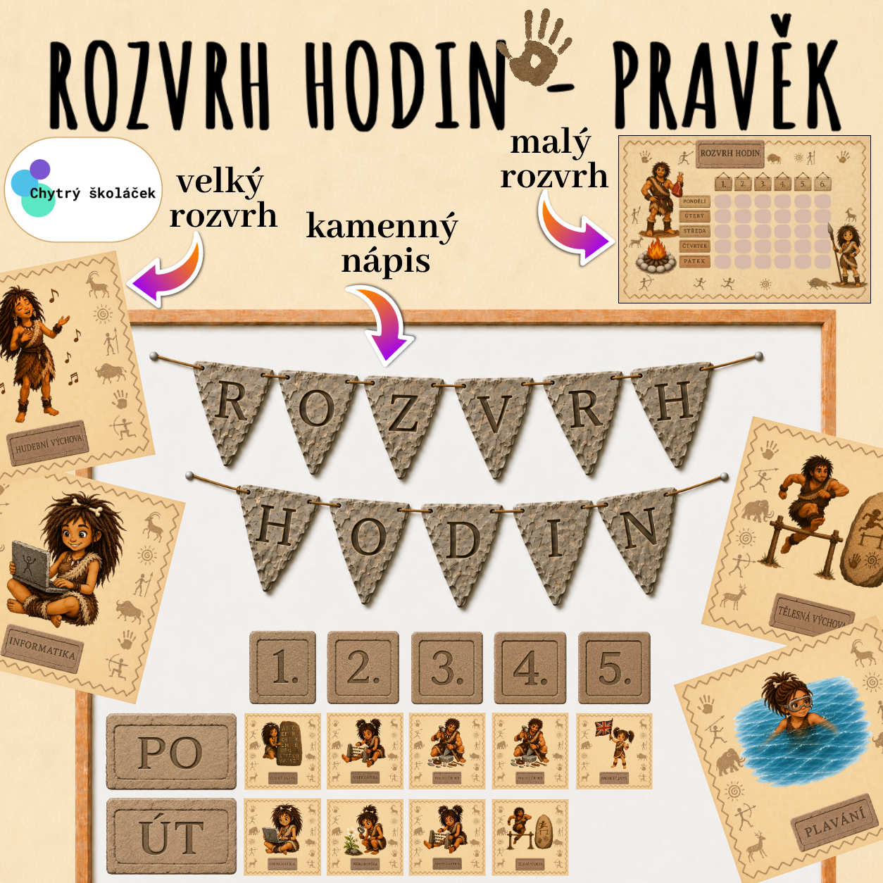 Rozvrh hodin (malý i velký) - PRAVĚK (výzdoba)